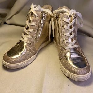 Stuart Weitzman Champaign Gold wedge sneakers